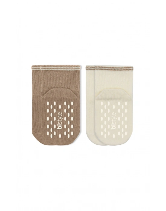 Bistyle Çemberli Basic Penye Kaymaz Soket Çorap 2li 10146 Kahve