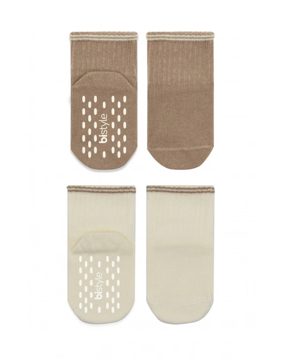 Bistyle Çemberli Basic Penye Kaymaz Soket Çorap 2li 10146 Kahve