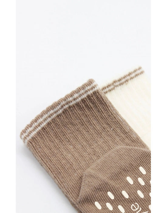 Bistyle Çemberli Basic Penye Kaymaz Soket Çorap 2li 10146 Kahve