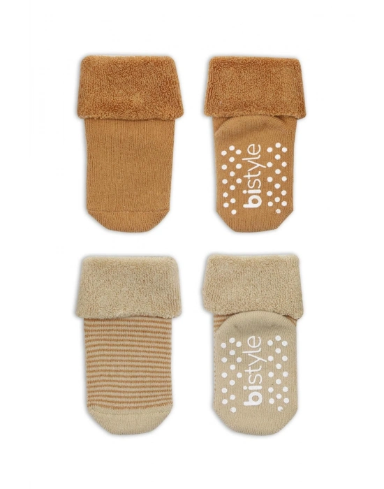 Bistyle Çemberli Kaymaz Havlu Soket Çorap 2Li BS10503 Bej-Hardal