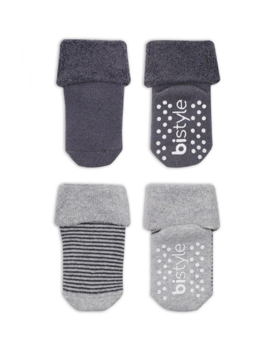 Bistyle Çemberli Kaymaz Havlu Soket Çorap 2Li BS10503 Gri-Antrasit