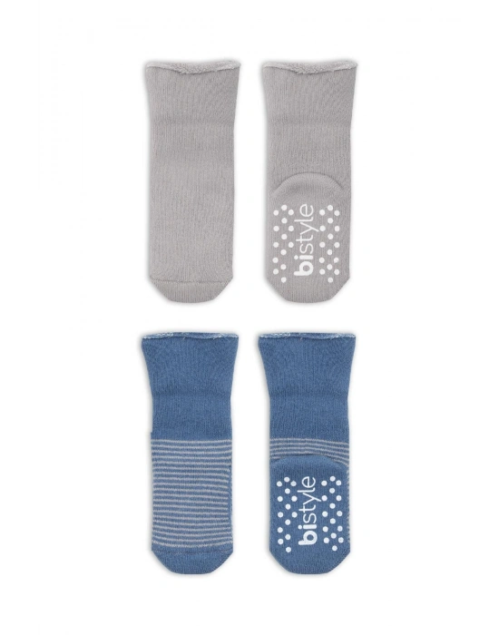 Bistyle Çemberli Kaymaz Havlu Soket Çorap 2Li BS10503 İndigo Gri