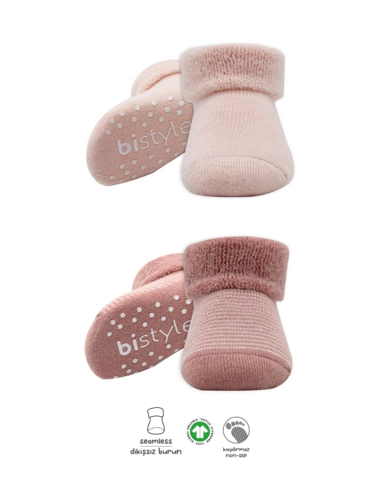 Bistyle Çemberli Kaymaz Havlu Soket Çorap 2Li BS10503 Pudra Pembe