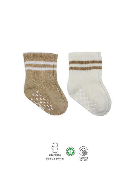 Bistyle Çemberli Kaymaz Soket Çorap 2Li BS10125 Bej-Ekru