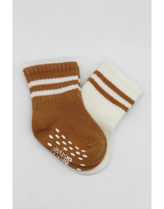 Bistyle Çemberli Kaymaz Soket Çorap 2Li BS10125 Ekru Hardal