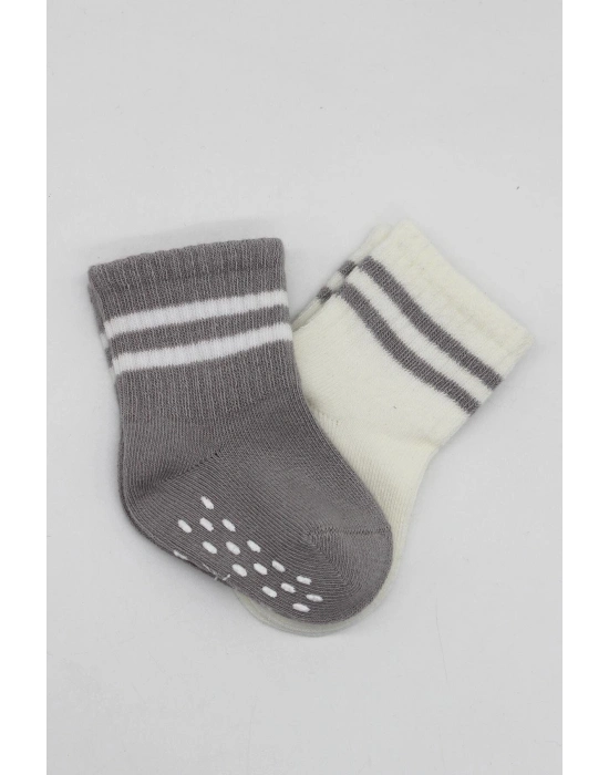 Bistyle Çemberli Kaymaz Soket Çorap 2Li BS10125 Gri Ekru