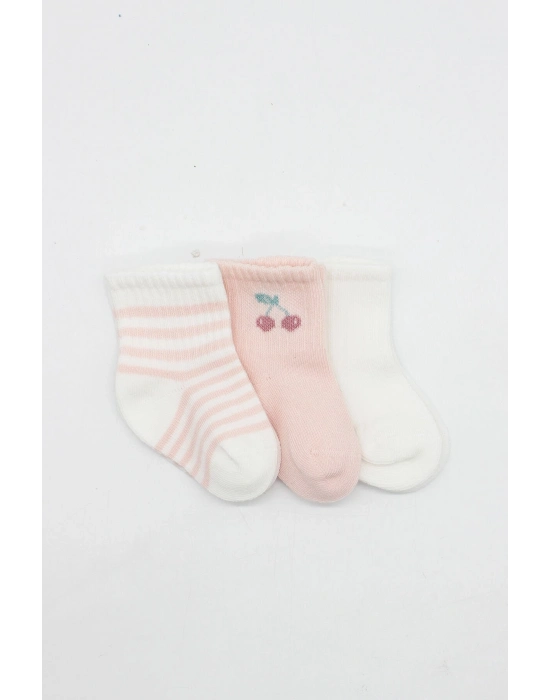 Bistyle Cherry Girl 3lü Penye Soket Çorap 10138 Ekru