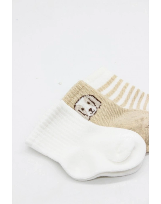 ® Bistyle Dog Boy 3lü Penye Soket Çorap 10134 Ekru