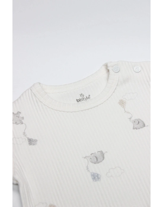 Bistyle Flying Elephant Yarım Kol 2Li Body 17116 Ekru Gri