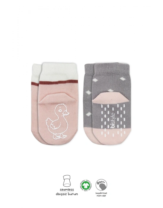 Bistyle Hayvan Figür Kaymaz Kız Soket Çorap 2Li BS10120 Gri