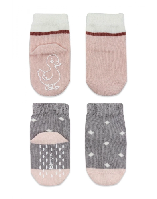 Bistyle Hayvan Figür Kaymaz Kız Soket Çorap 2Li BS10120 Gri