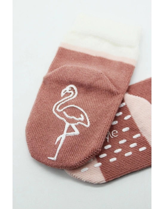 Bistyle Hayvan Figür Kaymaz Kız Soket Çorap 2Li BS10120 Pudra