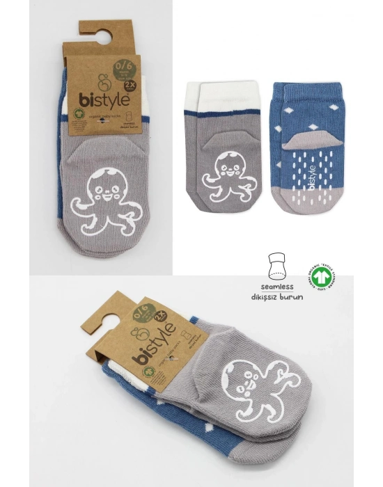 Bistyle Hayvan Figürlü Kaymaz Erkek Soket Çorap 2Li BS10119 İndigo