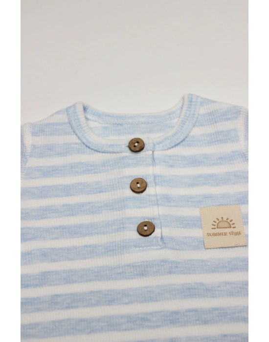 Bistyle Line Colors Yarım Kol Patiksiz Tulum 15126 Mavi