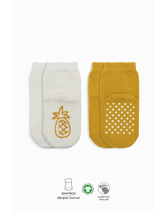 Bistyle Meyve Figürlü Kaymaz Soket Çorap 2Li BS10105 Ekru Hardal