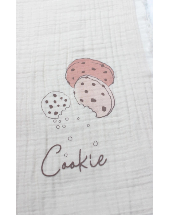 Bistyle Müslin Battaniye 100x200  Cookies Make Happy 70158 Ekru