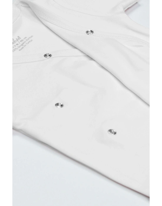 Bistyle Organik Natural Basic Style Kruvaze Uzun Kol Body BS17102 Beyaz