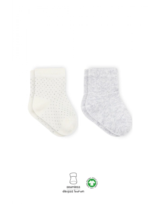 Bistyle Puan Derby Penye Soket Çorap 2Li BS10103 Gri Ekru