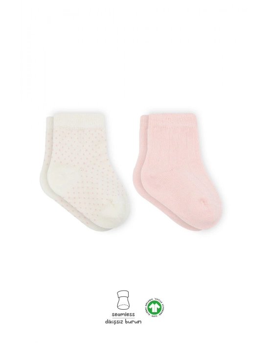 Bistyle Puan Derby Penye Soket Çorap 2Li BS10103 Pembe Ekru