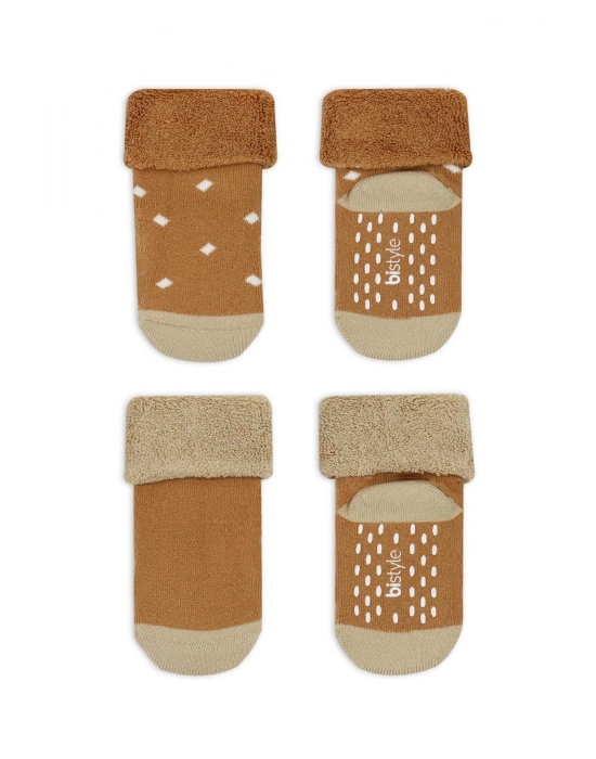Bistyle Puanlı Kaymaz Havlu Soket Çorap 2Li BS10502 Hardal