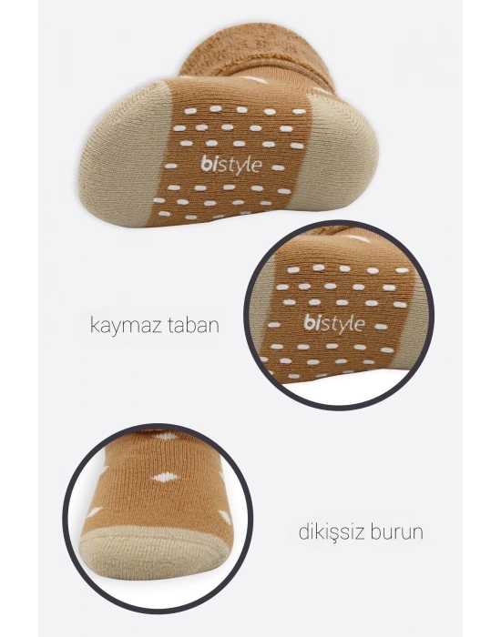 Bistyle Puanlı Kaymaz Havlu Soket Çorap 2Li BS10502 Hardal