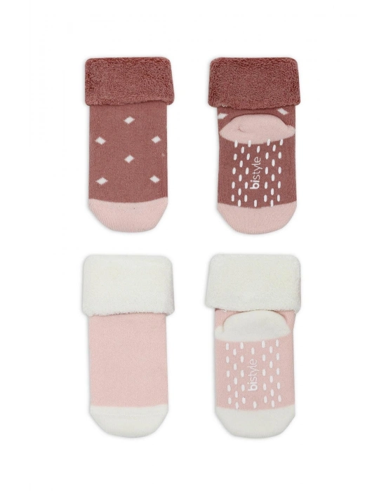 Bistyle Puanlı Kaymaz Havlu Soket Çorap 2Li BS10502 Pudra Pembe