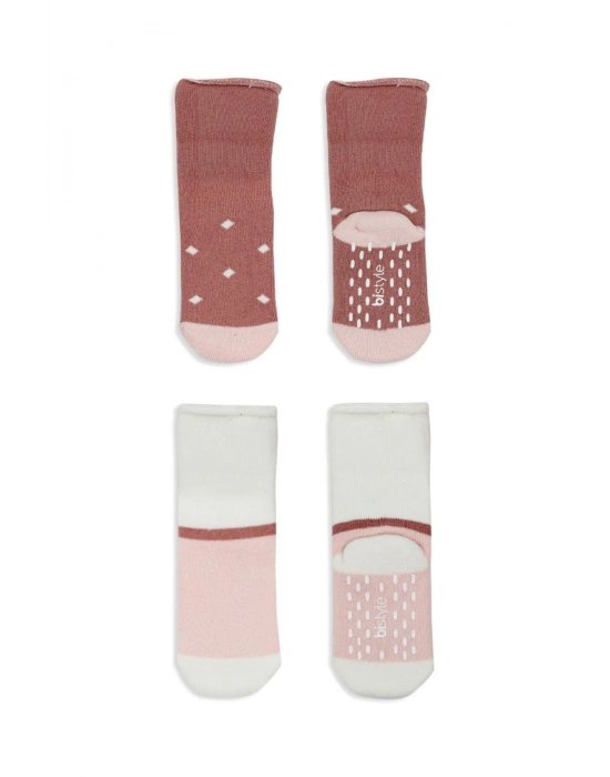 Bistyle Puanlı Kaymaz Havlu Soket Çorap 2Li BS10502 Pudra Pembe