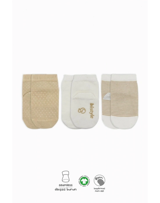 Bistyle Puanlı Kaymaz Penye Soket Çorap 3Lü BS10108 Bej