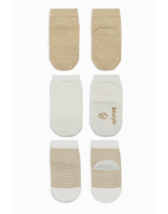 Bistyle Puanlı Kaymaz Penye Soket Çorap 3Lü BS10108 Bej