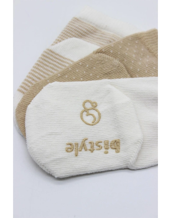 Bistyle Puanlı Kaymaz Penye Soket Çorap 3Lü BS10108 Bej