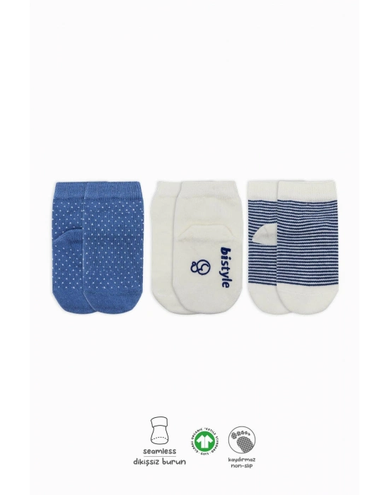 Bistyle Puanlı Kaymaz Penye Soket Çorap 3Lü BS10108 İndigo
