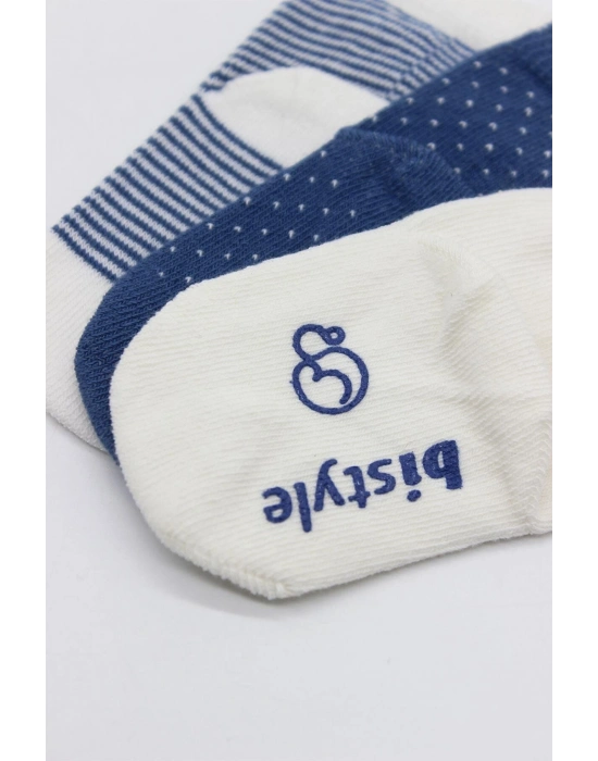 Bistyle Puanlı Kaymaz Penye Soket Çorap 3Lü BS10108 İndigo