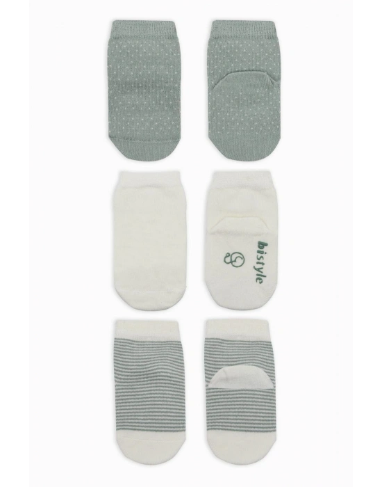 Bistyle Puanlı Kaymaz Penye Soket Çorap 3Lü BS10108 Nil