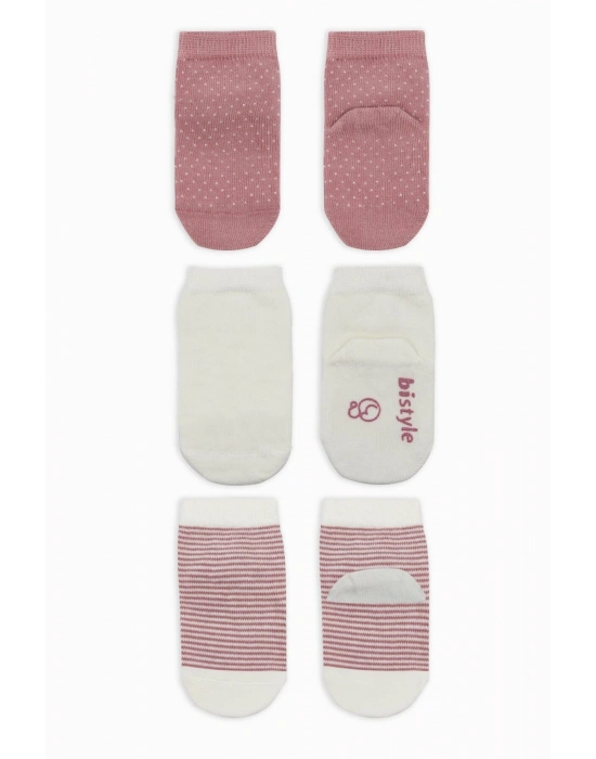 Bistyle Puanlı Kaymaz Penye Soket Çorap 3Lü BS10108 Pudra