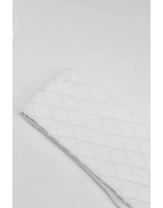 Bistyle Tekli Ekose Kabartma Penye Külotlu Çorap BS50105 Beyaz