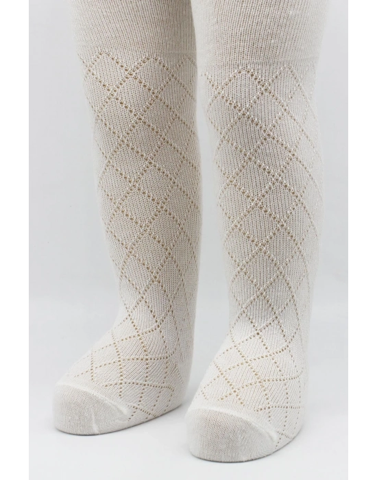 Bistyle Tekli Ekose Kabartma Penye Külotlu Çorap BS50105 Ekru