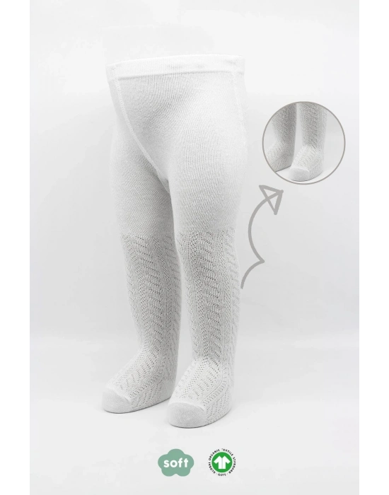 Bistyle Tekli Zikzak Kabartma Penye Külotlu Çorap BS50108 Beyaz