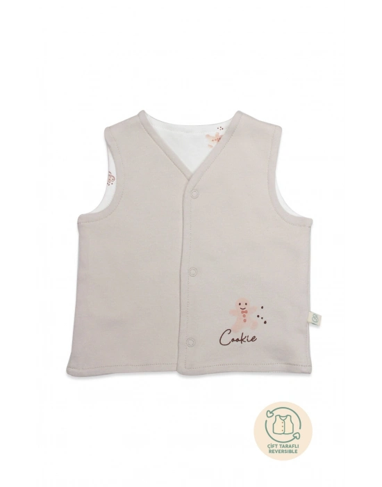 Bistyle Yelek Çift Taraflı Cookies Make Happy 18111 Ekru
