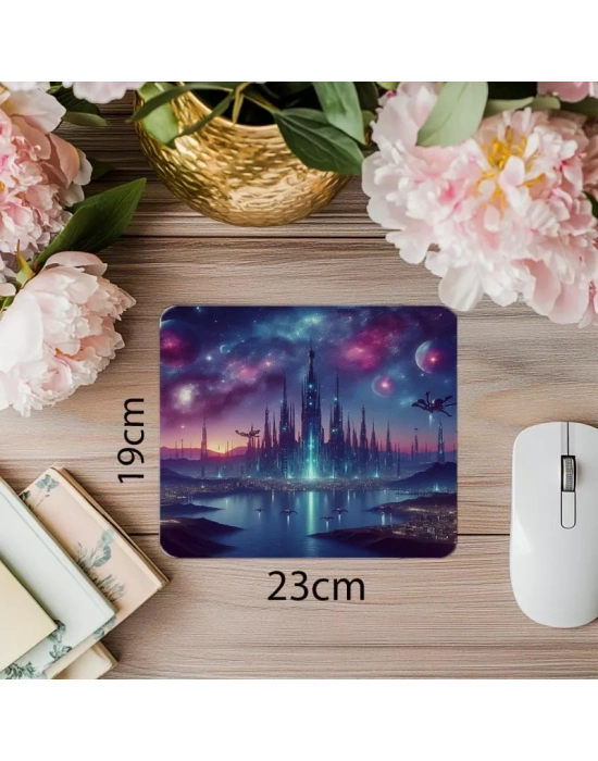 Biyolüminesanslı Uzay Şehri Mousepad - 19x23 cm 2 mm Dikdörtgen İthal Baskılı Mouse Pad