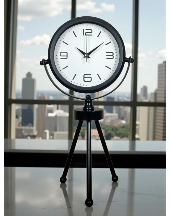 ® Black Elegant Metal Üç Ayaklı Masa Saati