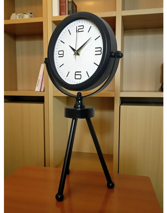 ® Black Elegant Metal Üç Ayaklı Masa Saati