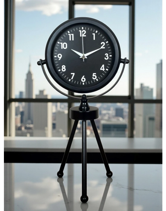 ® Black Luxury Modern Üç Ayaklı Metal Masa Saati