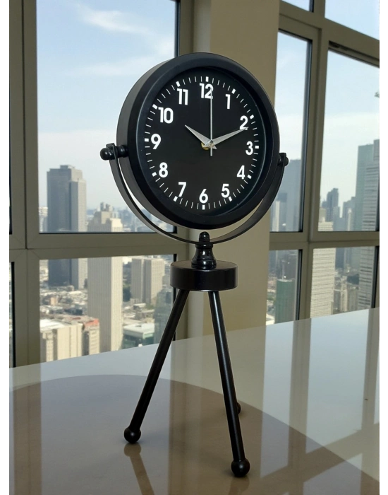® Black Luxury Modern Üç Ayaklı Metal Masa Saati