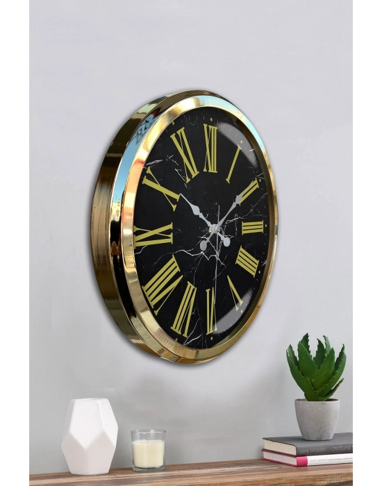 ® Black Marble Gold 52 Cm Metal Duvar Saati