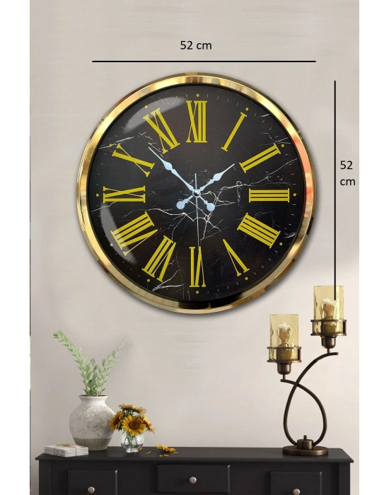 ® Black Marble Gold 52 Cm Metal Duvar Saati
