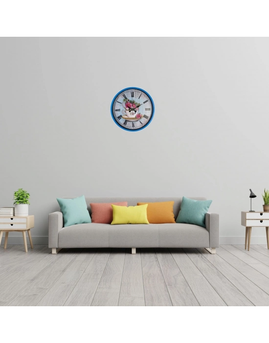 Blue Flower 36 Cm Mavi Duvar Saati