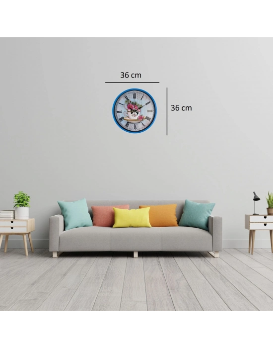 Blue Flower 36 Cm Mavi Duvar Saati