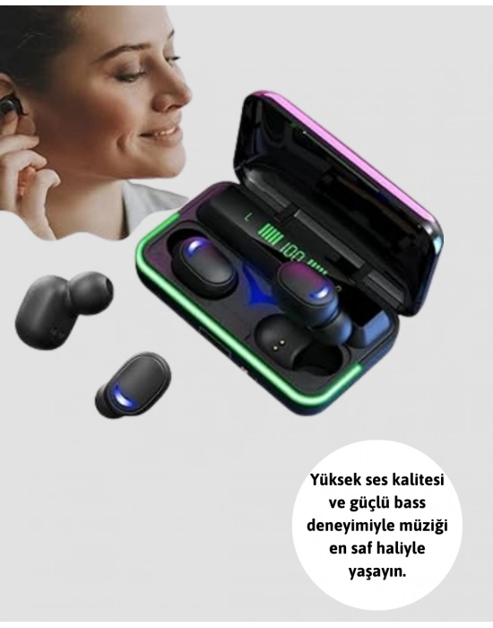Bluetooth 5.1  Kulaklığı LED Ekranlı Powerbank Kulaklık