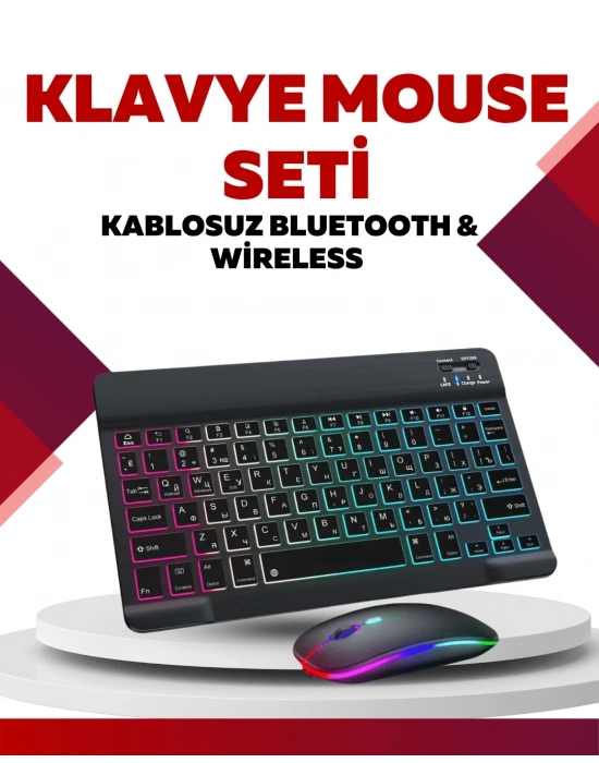 Bluetooth 5.3 Destekli Şarjlı Taşınabilir Klavye + Mouse Kombinasyonu