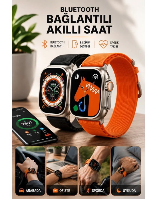 Bluetooth Bağlantılı 49MM Dokunmatik Akıllı Saat Sağlık ve Spor Takip Özellikli